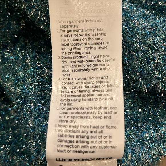 Lucky Chouette Sweater V-Neck Blue Silver Shiny Tinsel Sparkly Large Korea - Picture 8 of 15